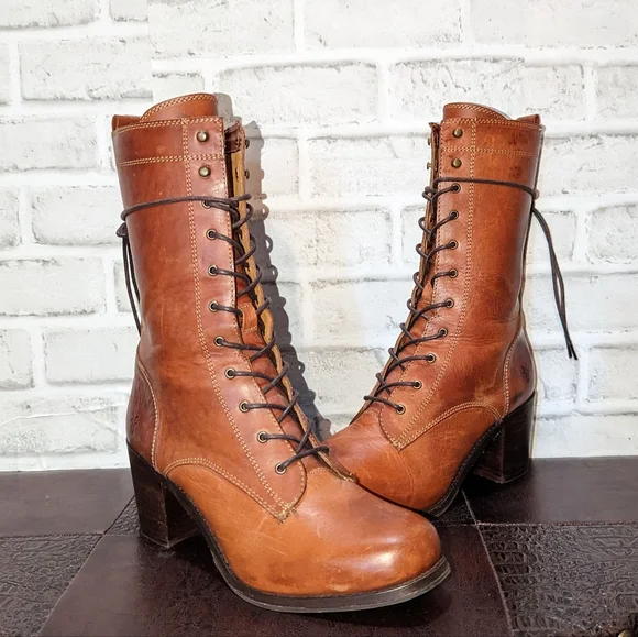 FRYE Kendall Brown Lace Up Combat Boot size